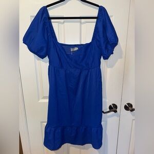 Chic Royal Blue Puff Sleeve Mini Dress